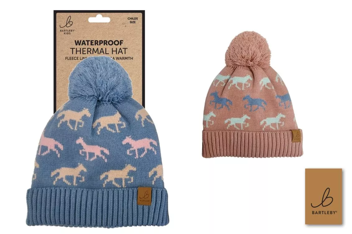Childs Waterproof Bobble Hat - Horse