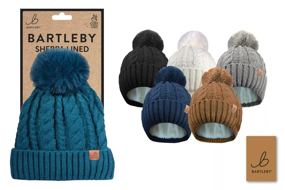 Sherpa Lined Cable Knit Bobble Hat
