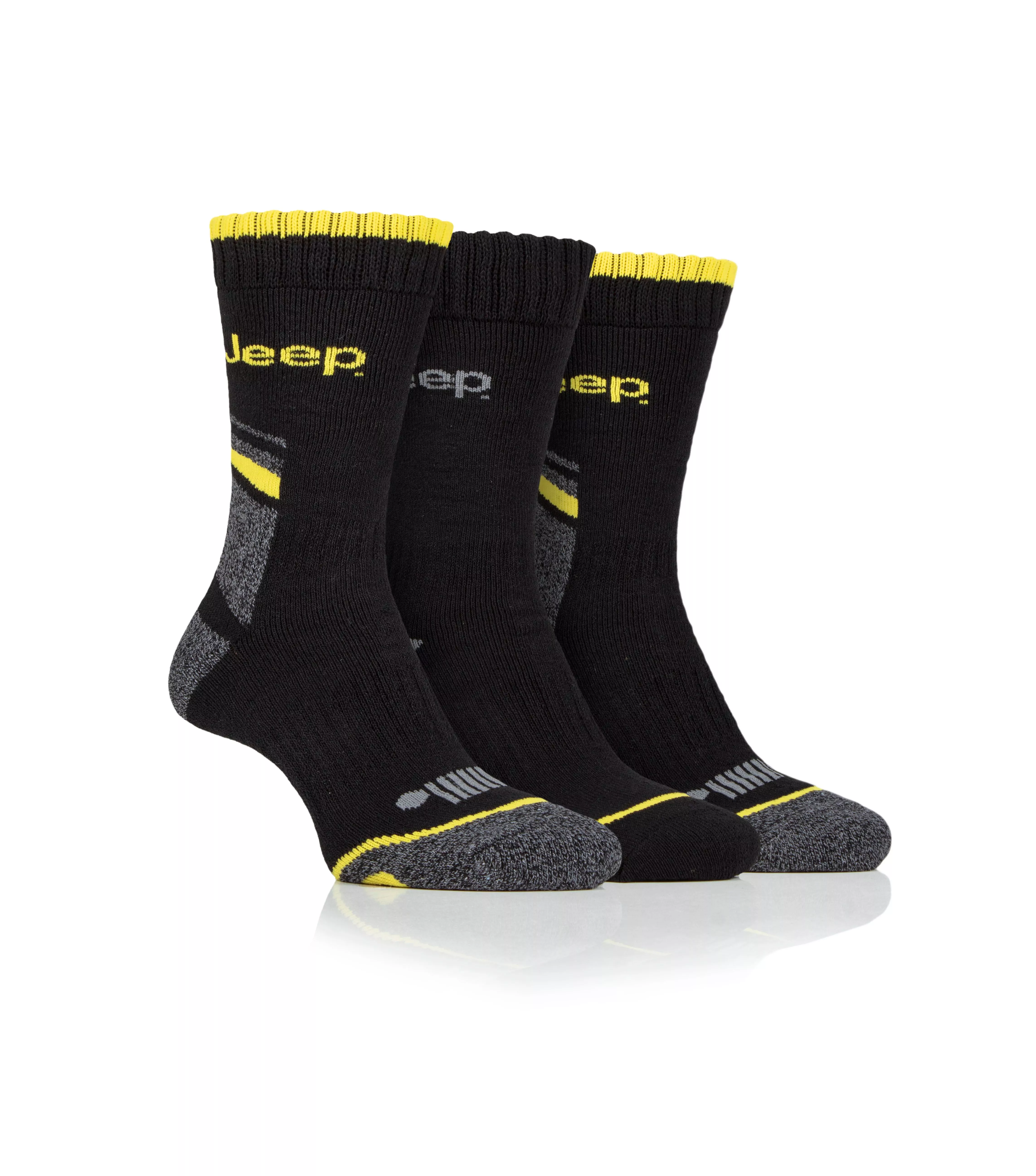 Jeep Mens Performance Work Boot Sock Black/Yellow 6-11 3pk