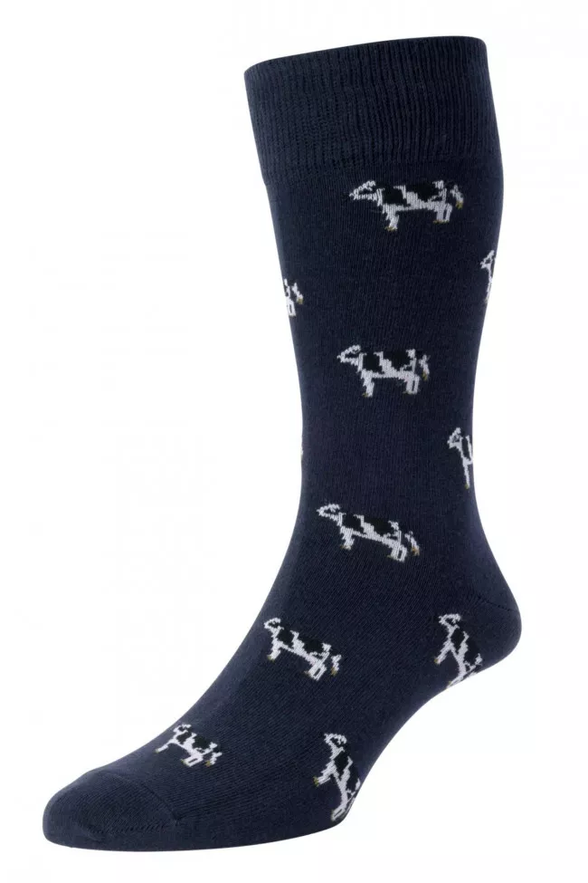 Cow Socks Navy 6-11