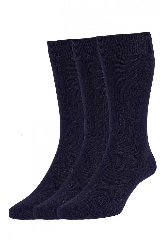 Classic Plain Knit Socks Navy 11-13 3pk