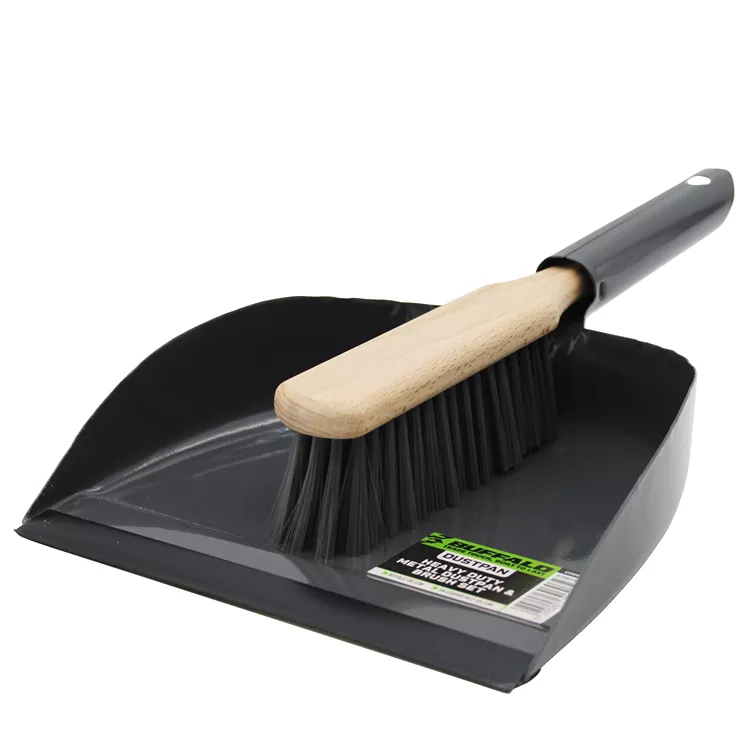 Buffalo Heavy Duty Metal Dustpan & Wooden Brush
