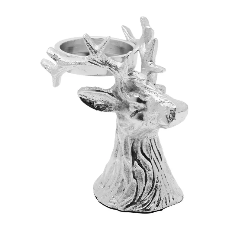 Metal Stag Tealight Holder in a Silver Tone