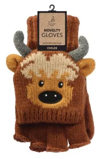 Childs Half Finger Gloves - Highland Cow