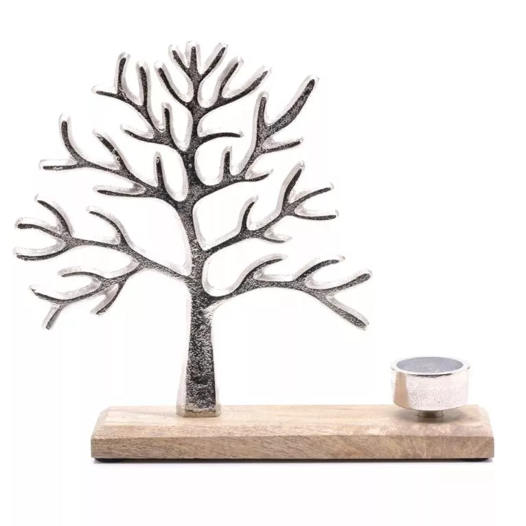 Tree of Life Metal & Wood Tealight Holder 27cm