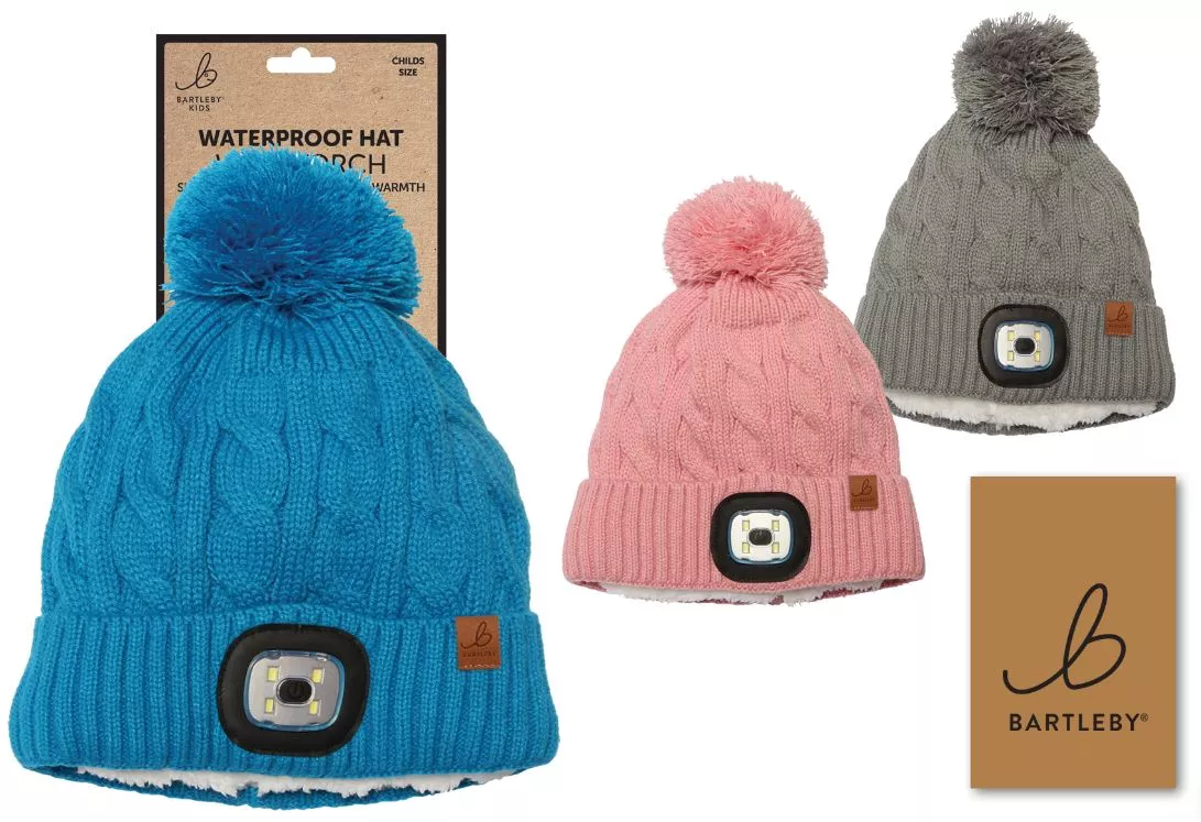 Childs Waterproof Bobble Hat with Light