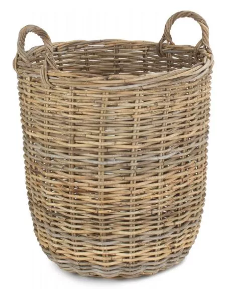 Tall Round Grey Rattan Log Basket 480mm dia
