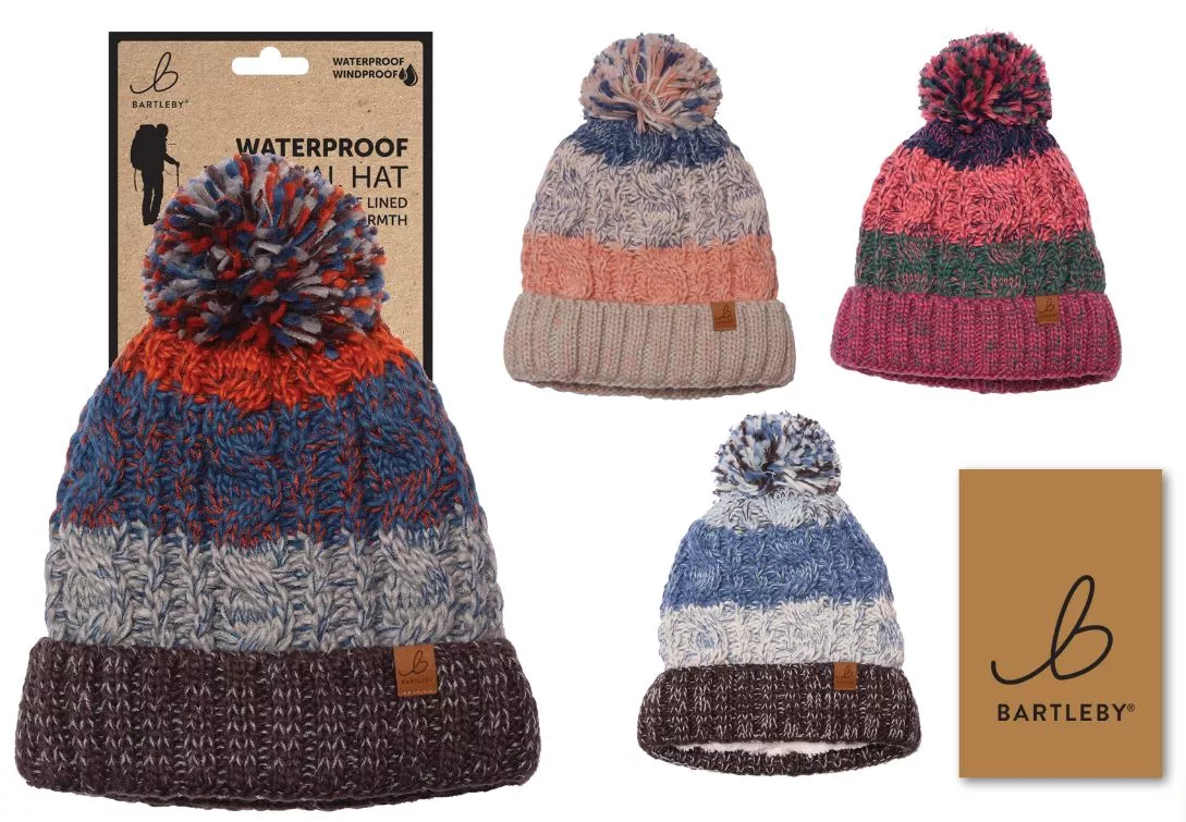 Waterproof Striped Bobble Hat