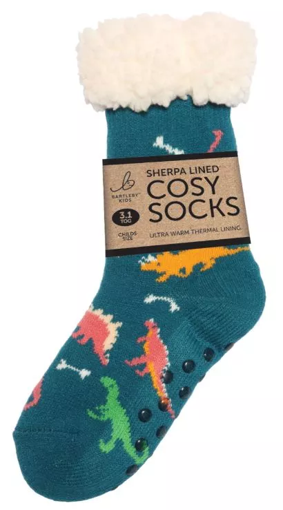 Childs Funky Sherpa Socks Dinosaur