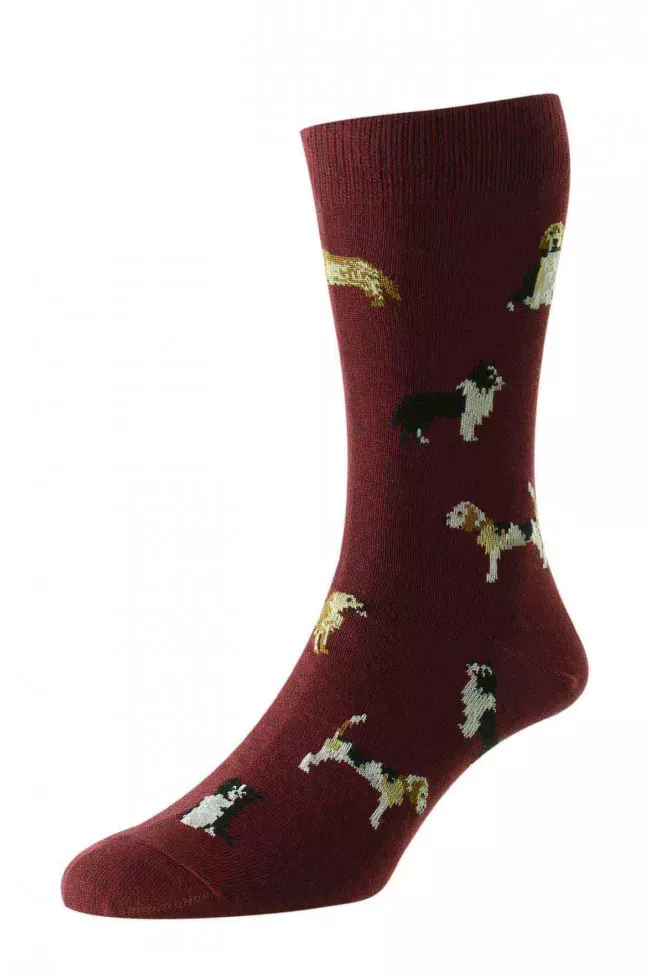 Country Dog Motif Socks Burgundy 6-11
