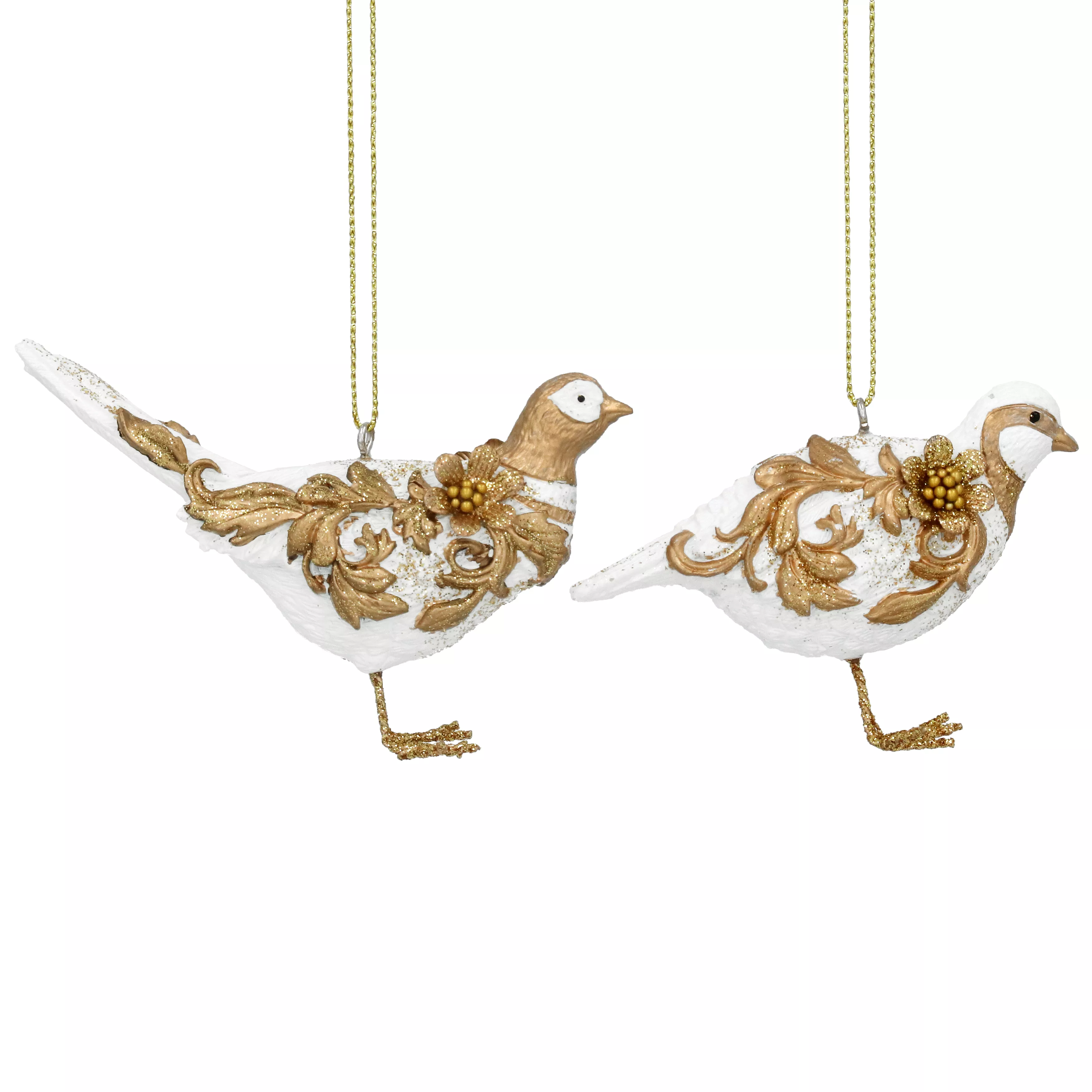 Cream/Gold Resin Rococo Pheasant/Partridge Decoration 6x9x3cm - Each