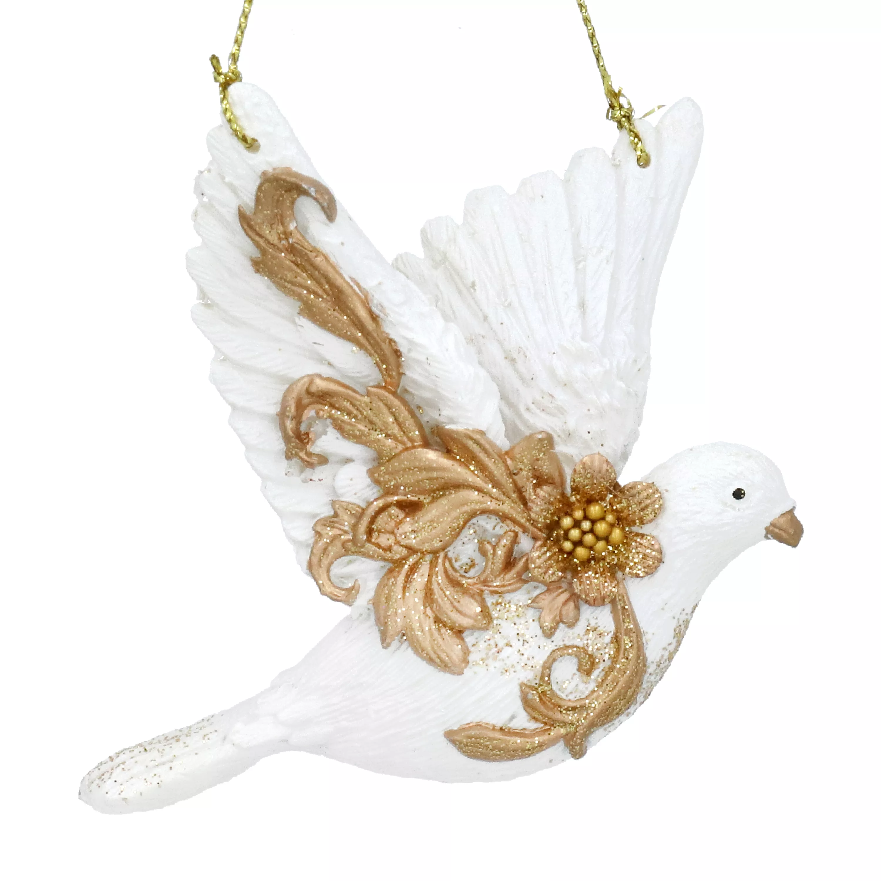 Cream/Gold Resin Rococo Flying Dove Decoration 9x6x3cm - Each