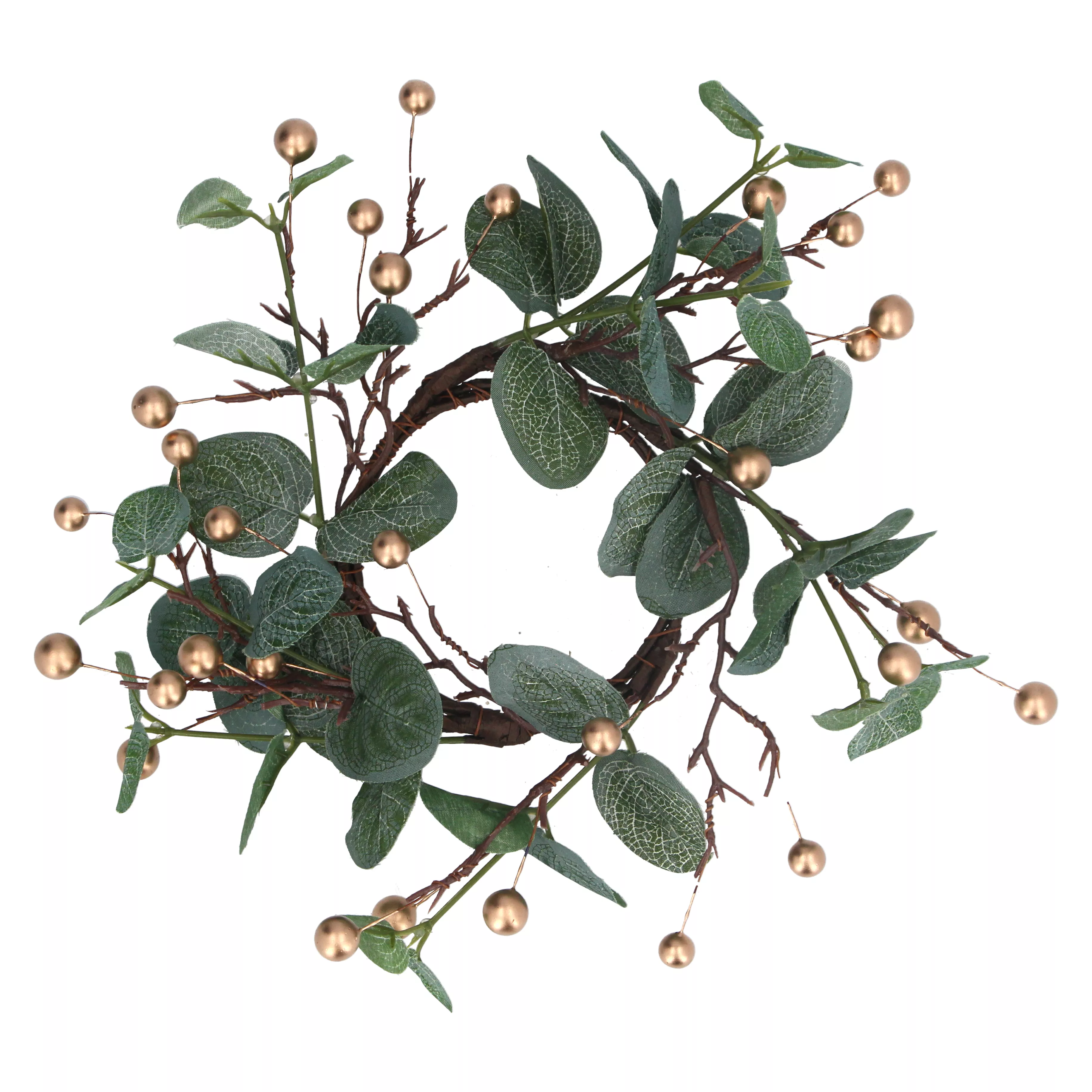 Eucalyptus/Gold Berry Candle Ring 27x27x6cm (Large)