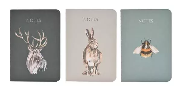 Meg Hawkins 3 Pack of A6 Note Books - Assorted Stag, Hare & Bee