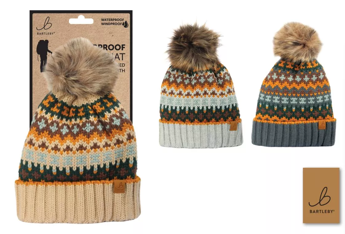 Ladies Patterned Waterproof Bobble Hat