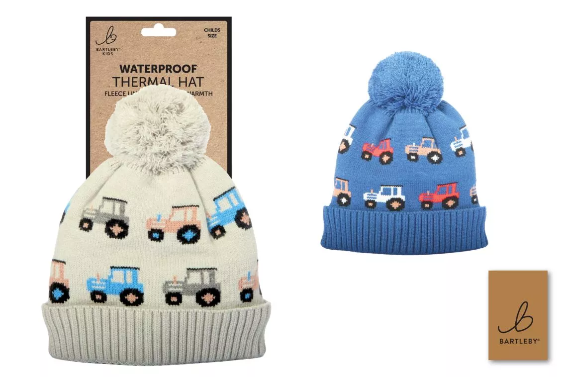 Childs Waterproof Bobble Hat - Tractor