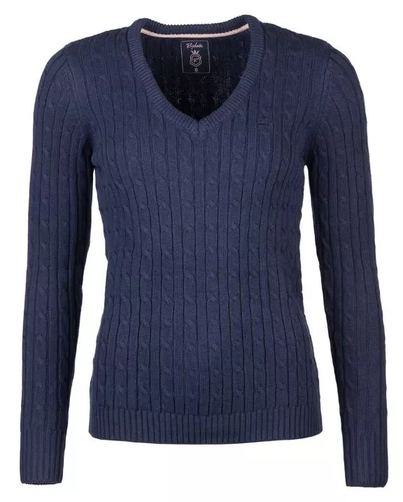 Emma Ladies V Neck Cable Knit Jumper Navy