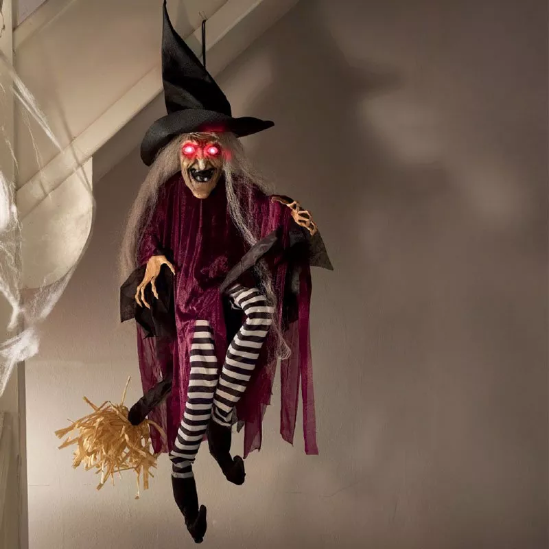 Animated Cackling BroomWitch, 90cm