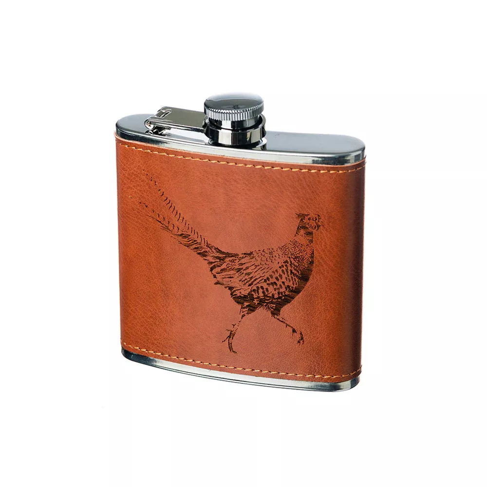 Selbrae Leather  Hip Flask - Pheasant
