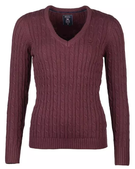 Emma Ladies V Neck Cable Knit Jumper Burgundy