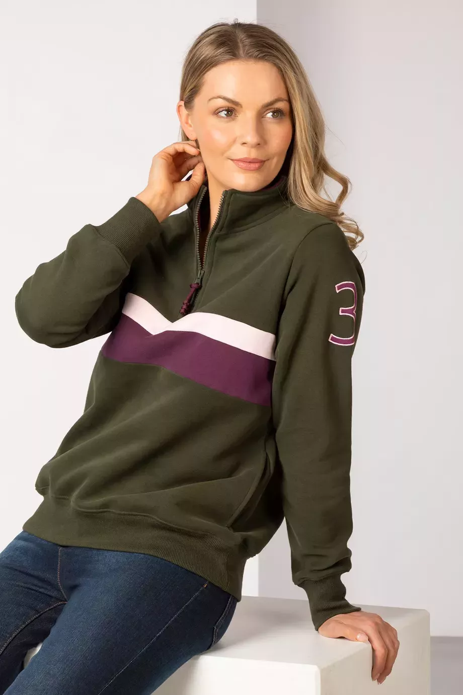 Ladies Stripe Sweatshirt - Bramham Olive