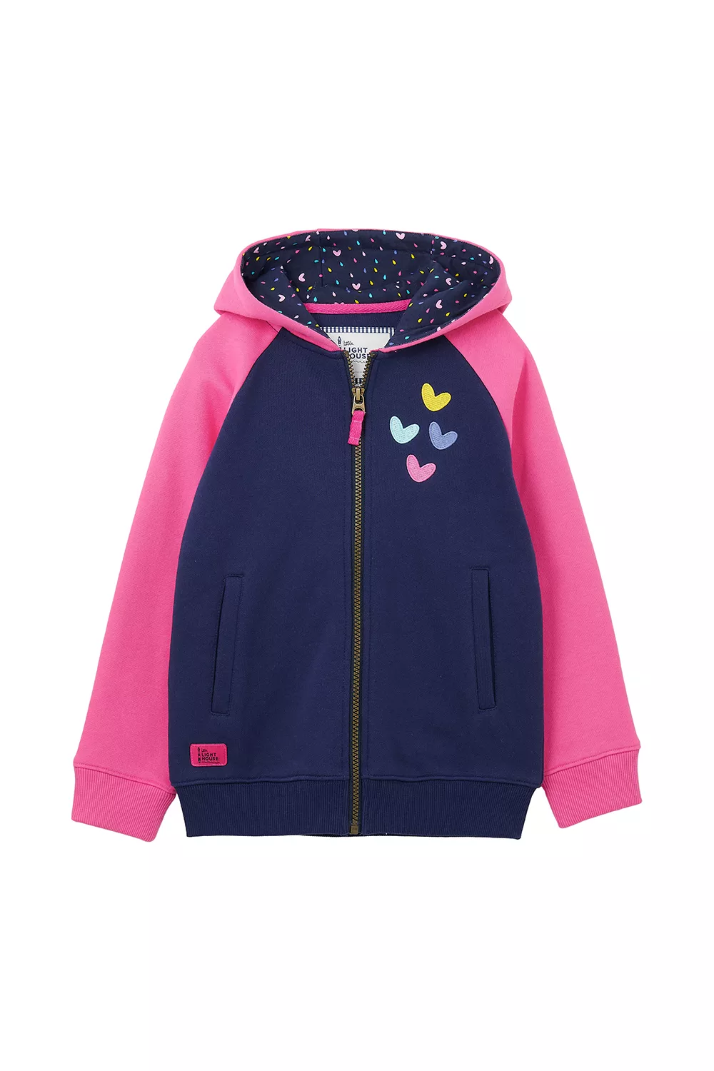 Jazmine Full Zip Navy/Pink & Hearts 6-7 Yrs