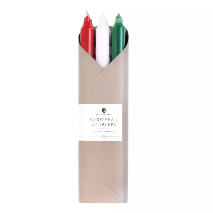 Northern Lights Taper Candle Set Mistletoe 12" 6pk