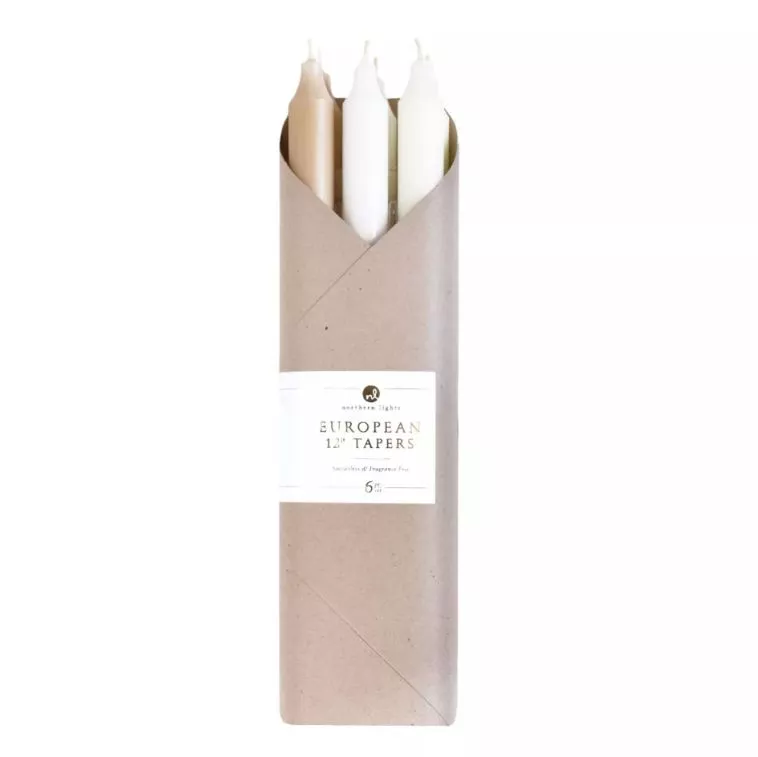 Northern Lights Taper Candle Set Linen Closet 12" 6pk