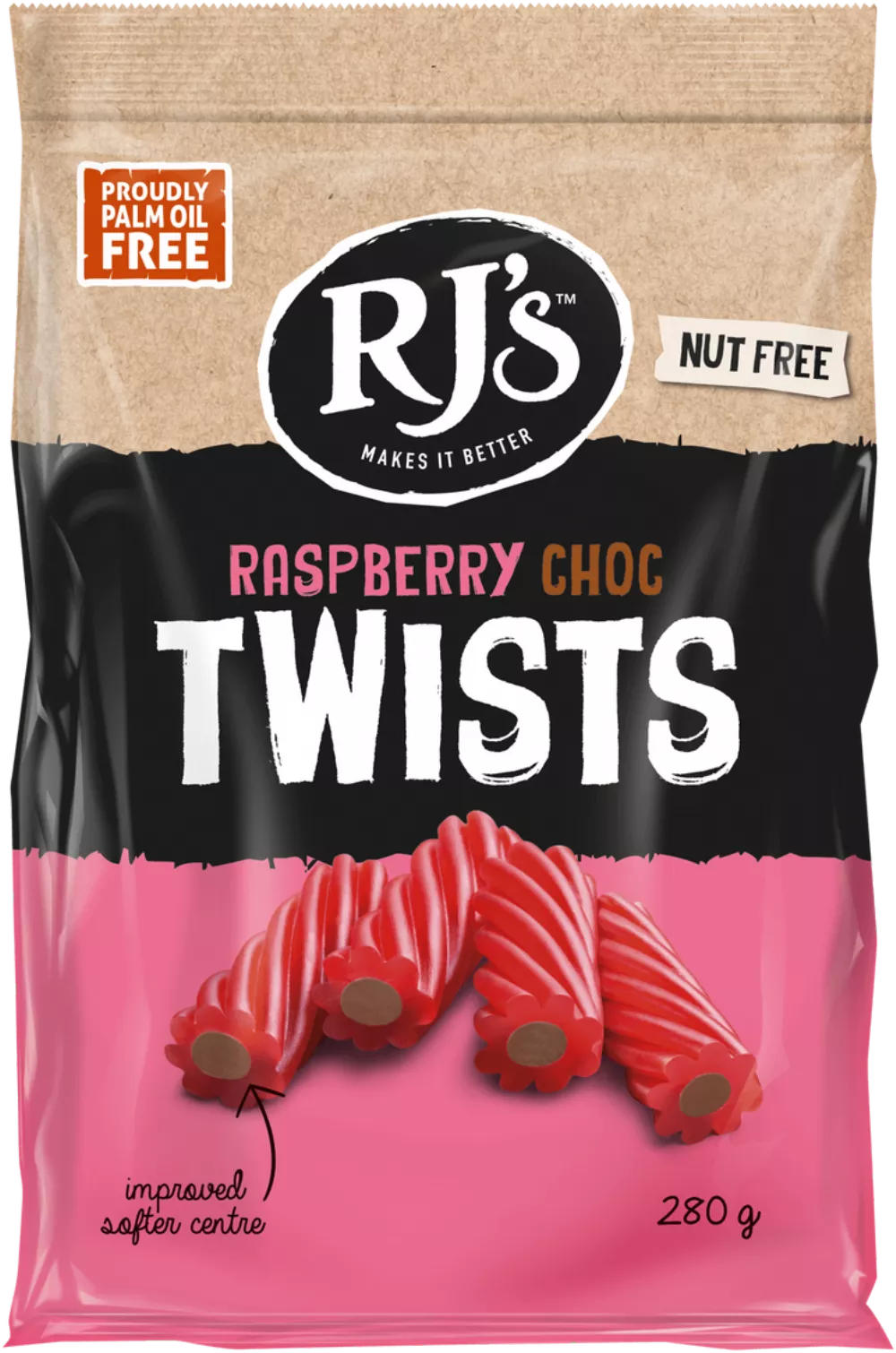 Raspberry Licorice Choc Twists Bag 300g