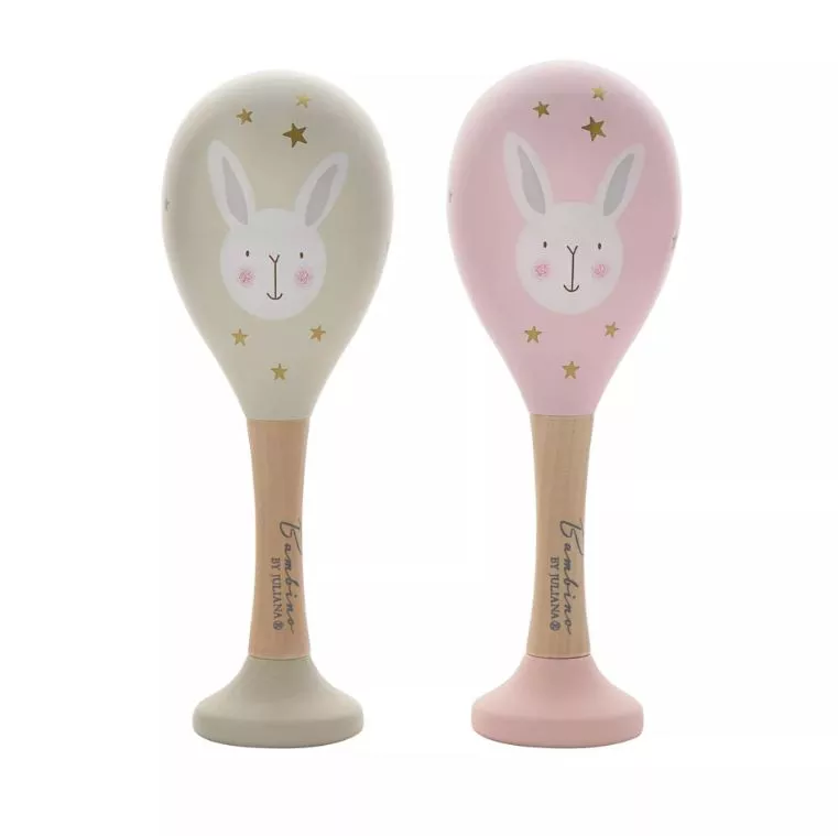 Bambino Toy Wooden Maracas Rabbit Pink