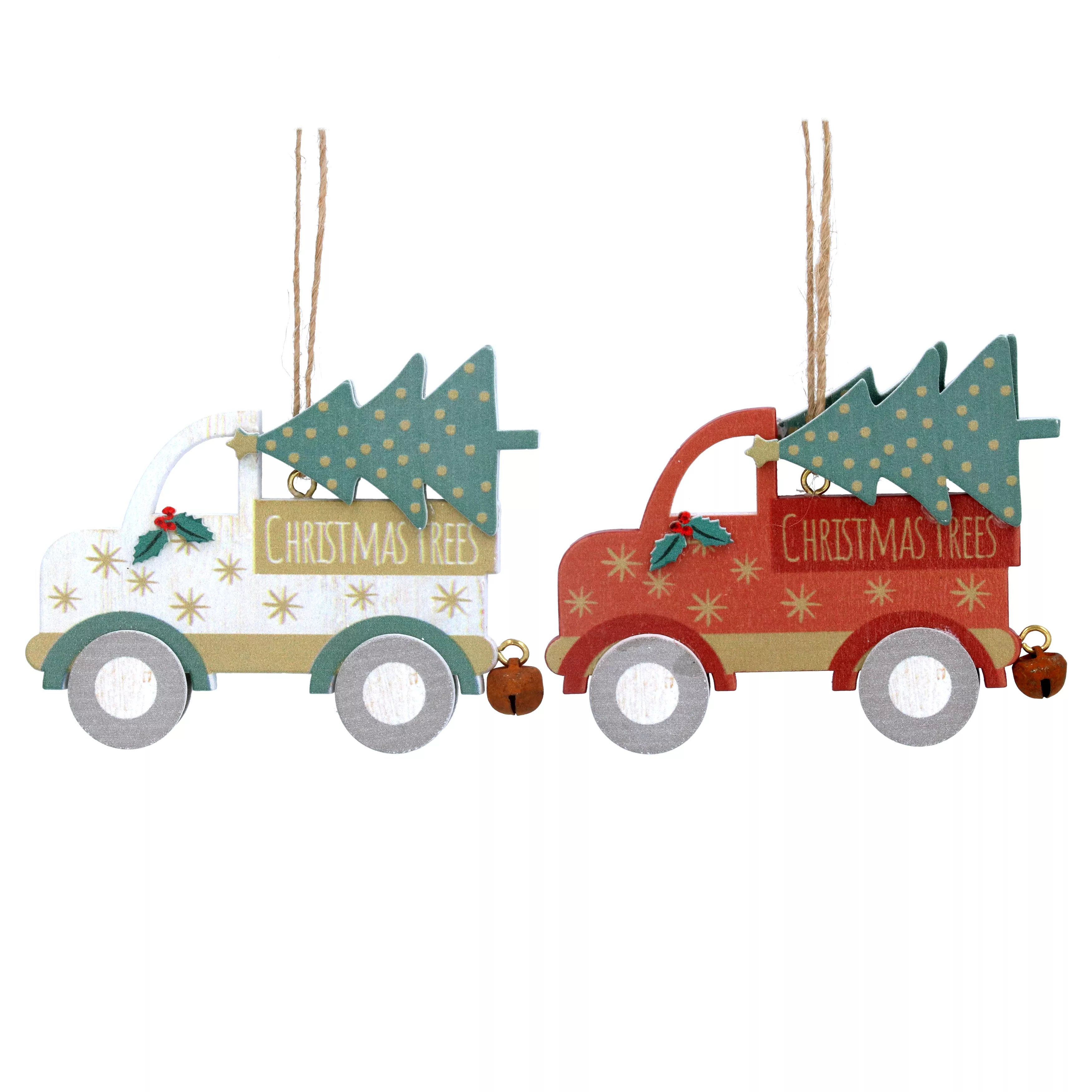 New England Wooden Lorry with Tree Decoration 7x9x1cm - Each