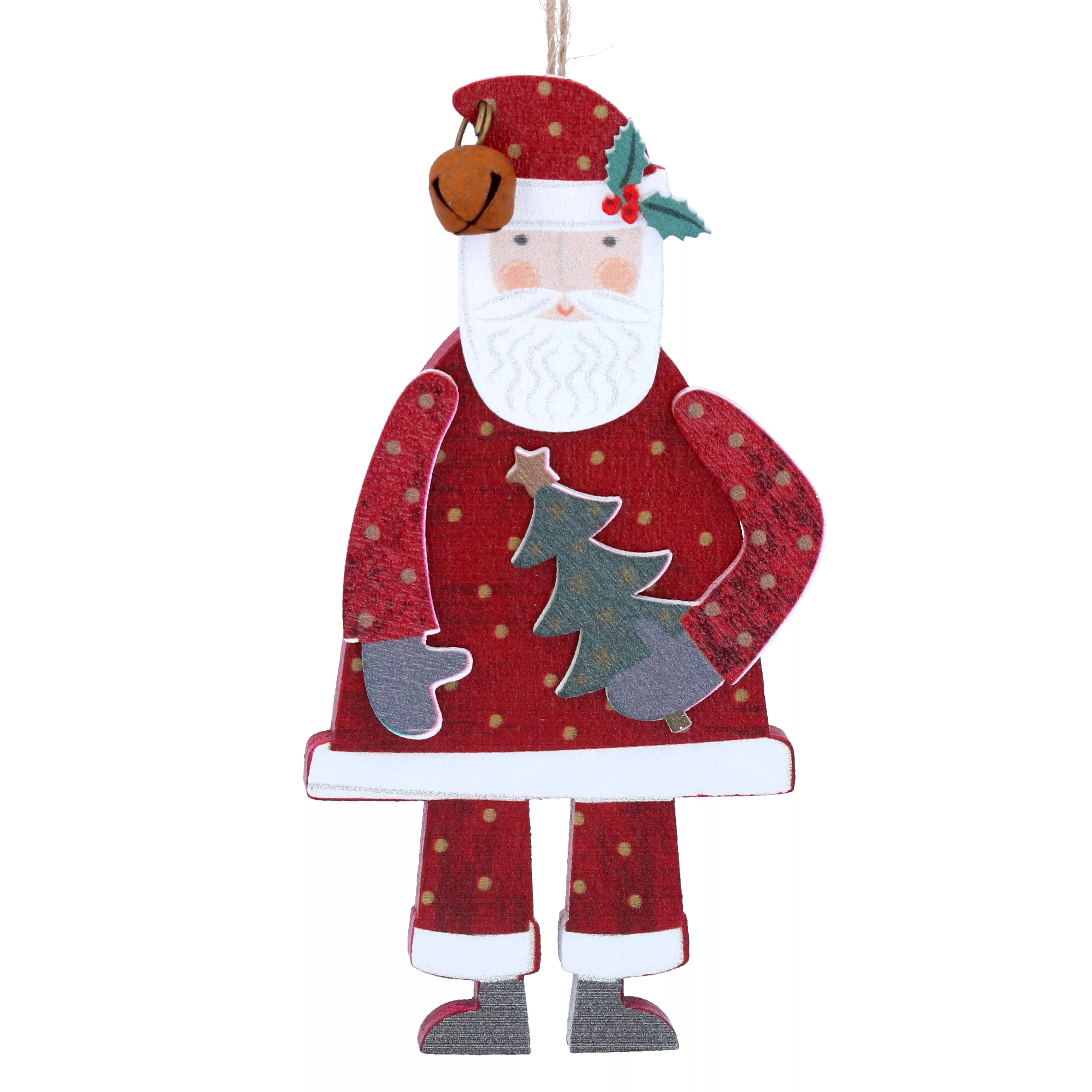 New England Wooden Santa with Tree Decoration 12x6x1cm - Each