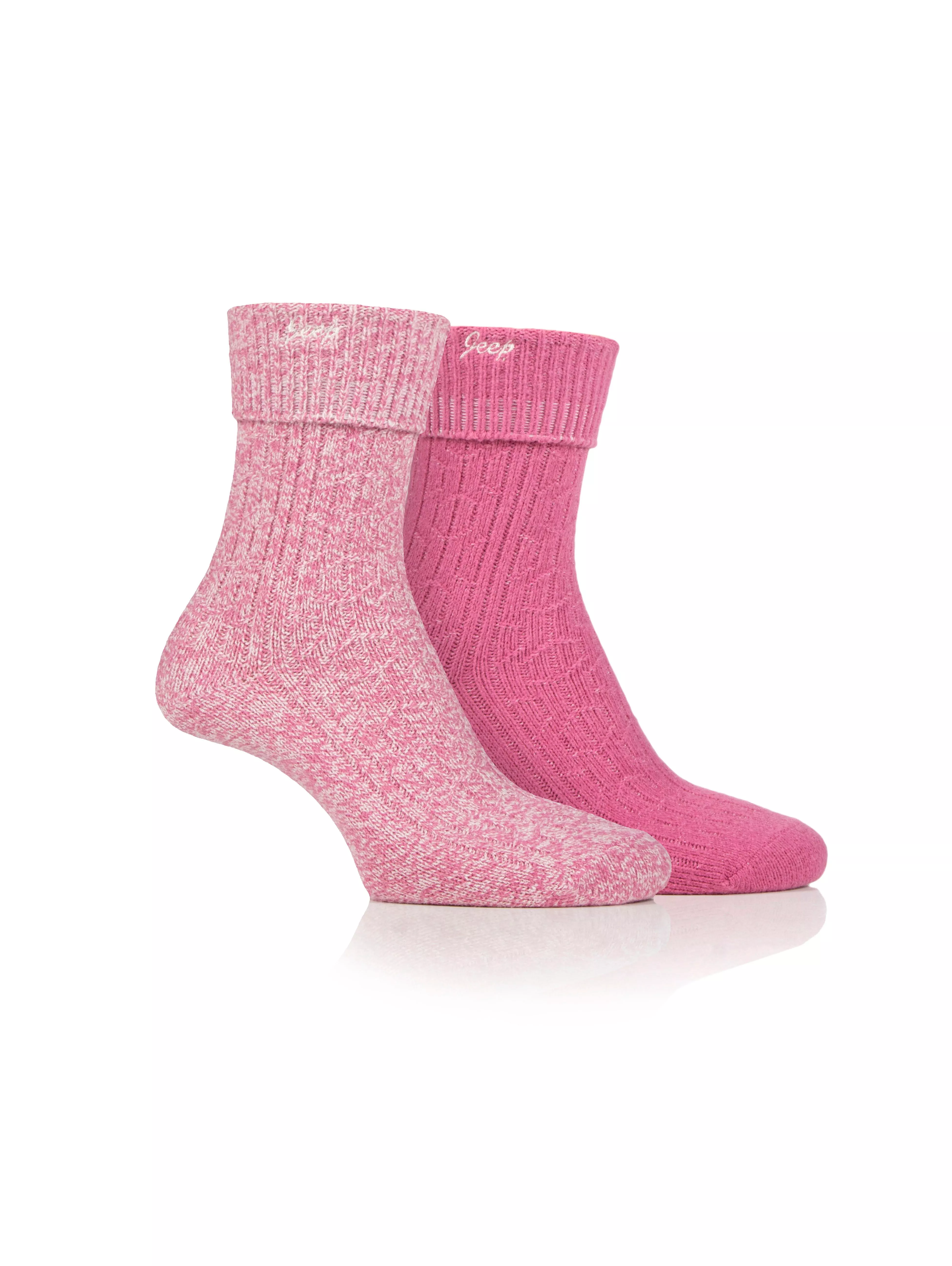 Jeep Ladies Supersoft Boot Sock Cerise/Cream 4-8 2pk