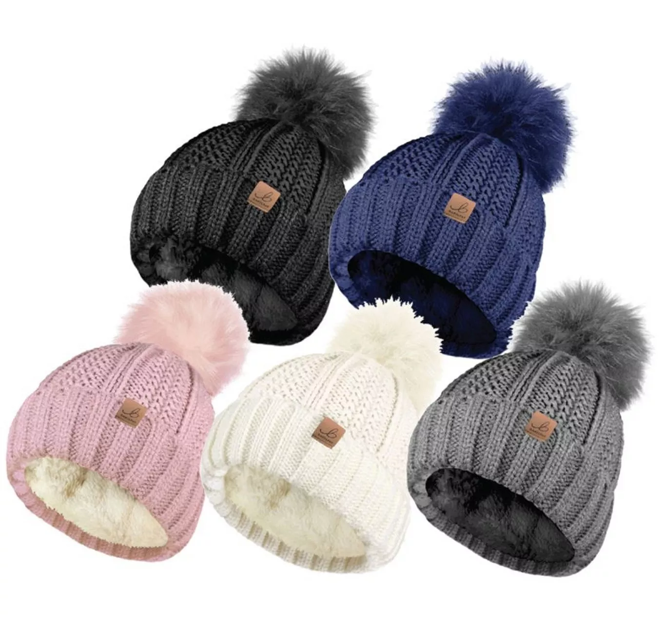 Ladies Sherpa Lined Bobble Hat
