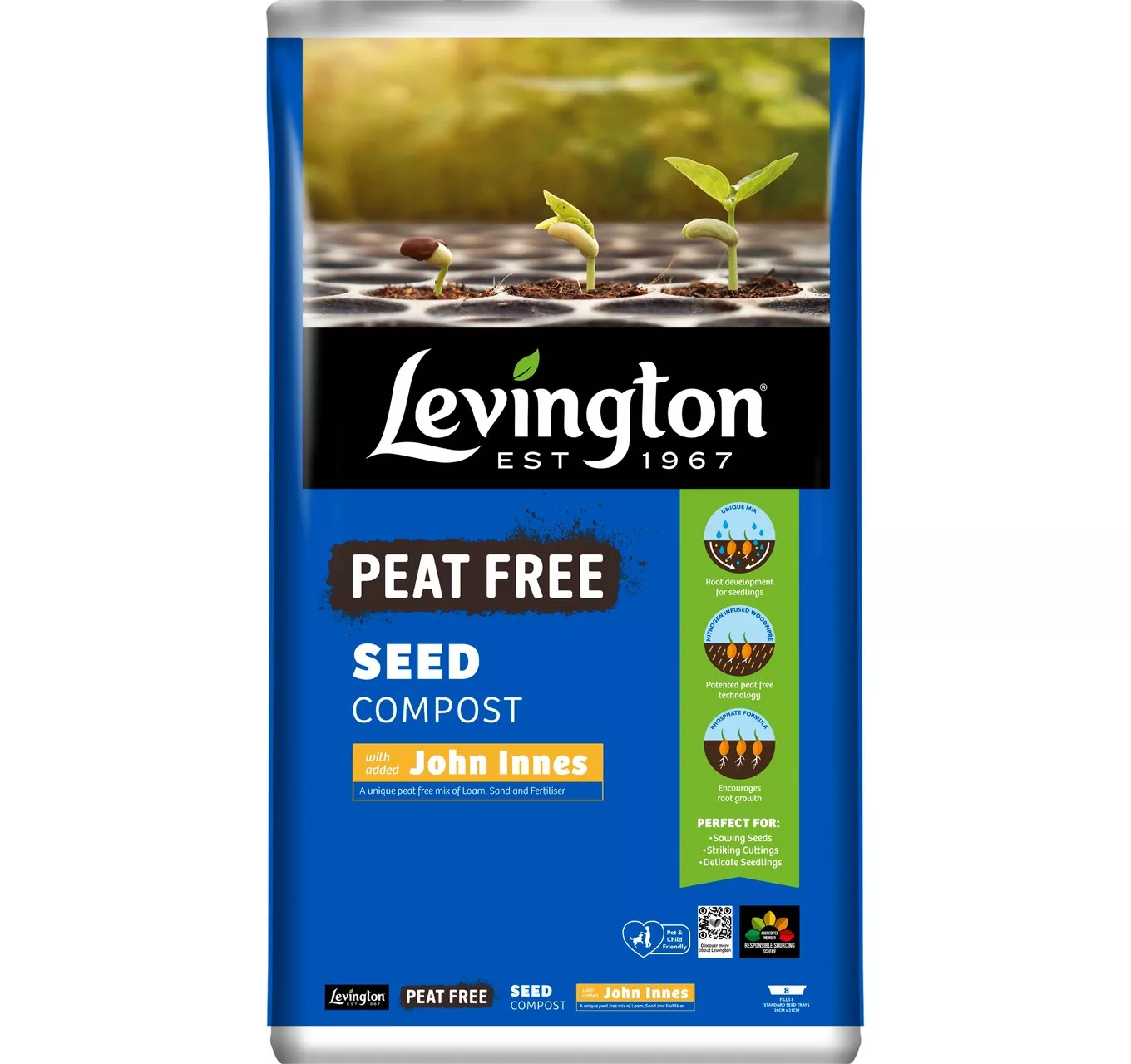 Levington Peat Free Seed Compost John Innes 25L