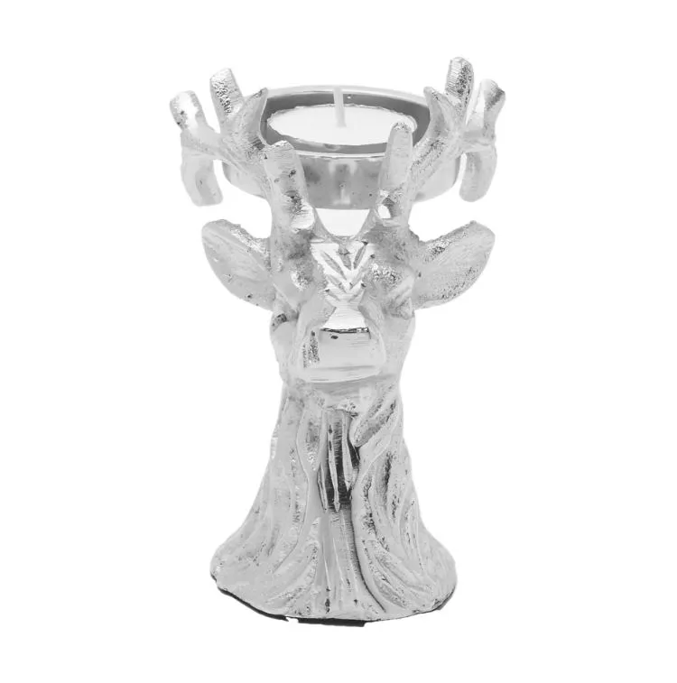 Metal Stag Tealight Holder in a Silver Tone