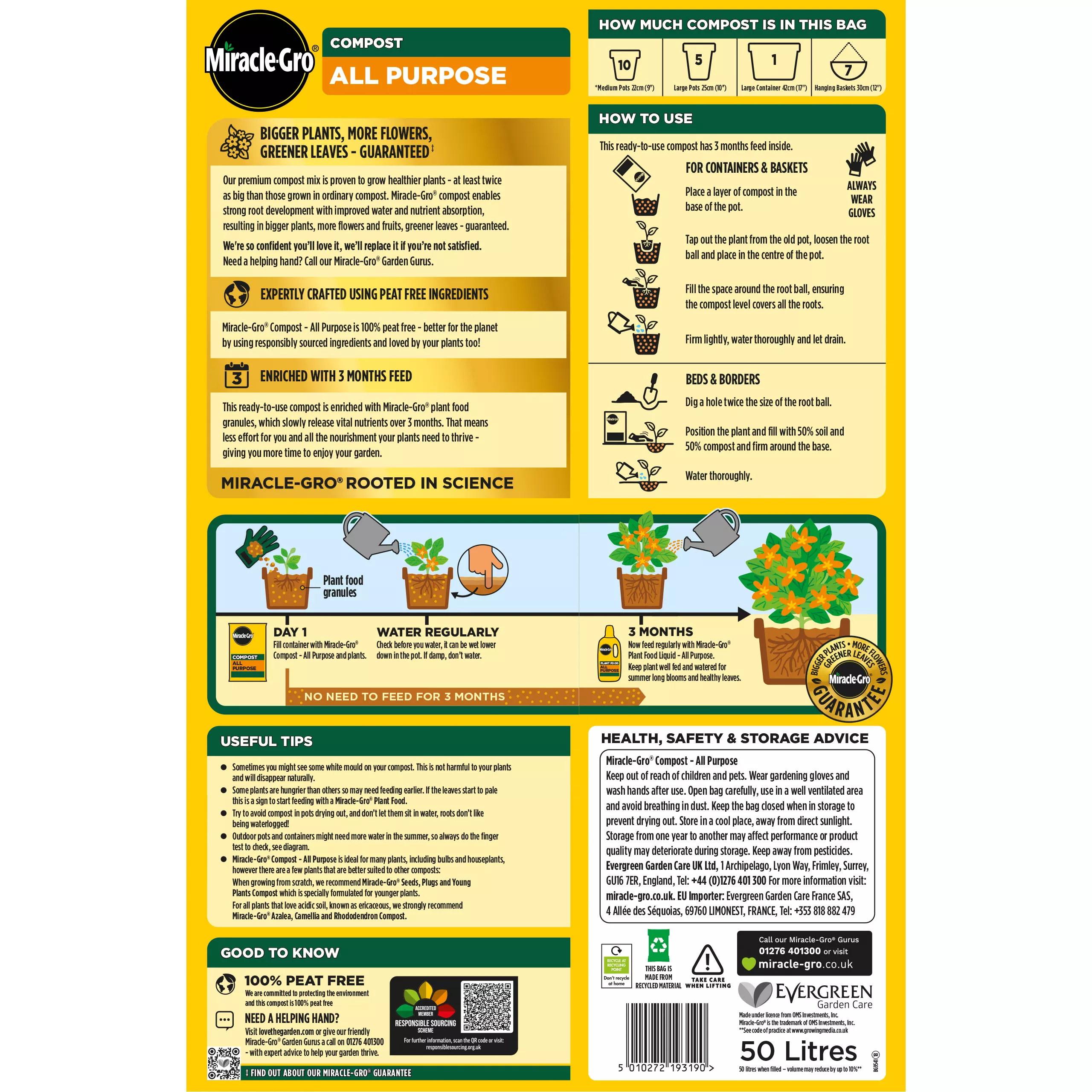 Miracle-Gro Peat Free All Purpose Compost 50L