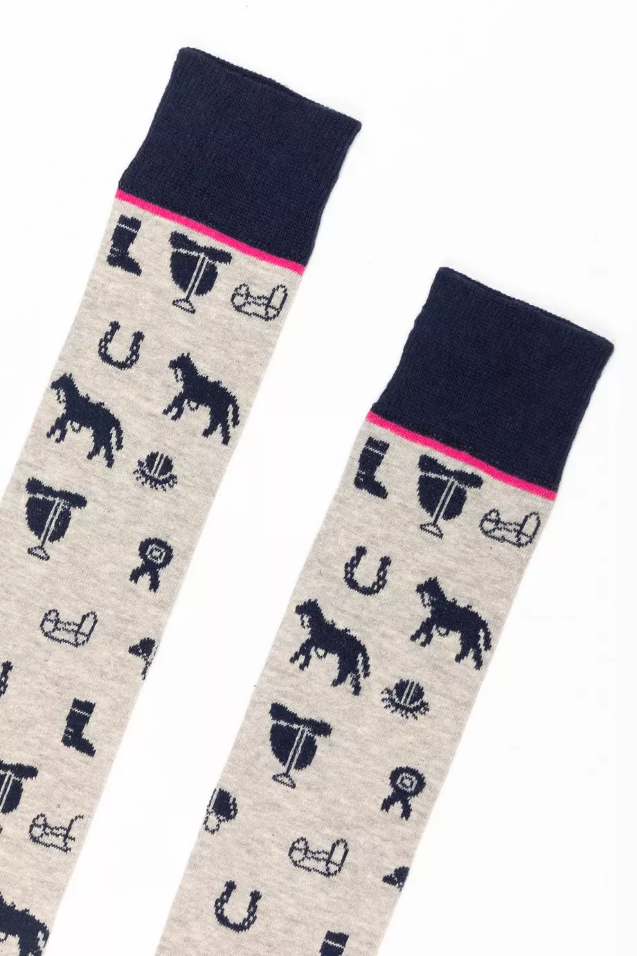 Ladies Horse Print Knee Length Riding Socks Marl Grey 4-7