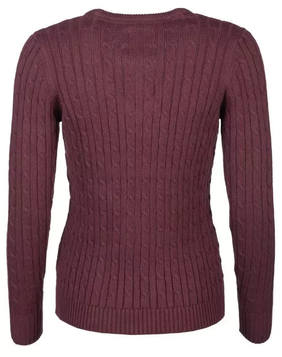 Emma Ladies V Neck Cable Knit Jumper Burgundy 18/2XL