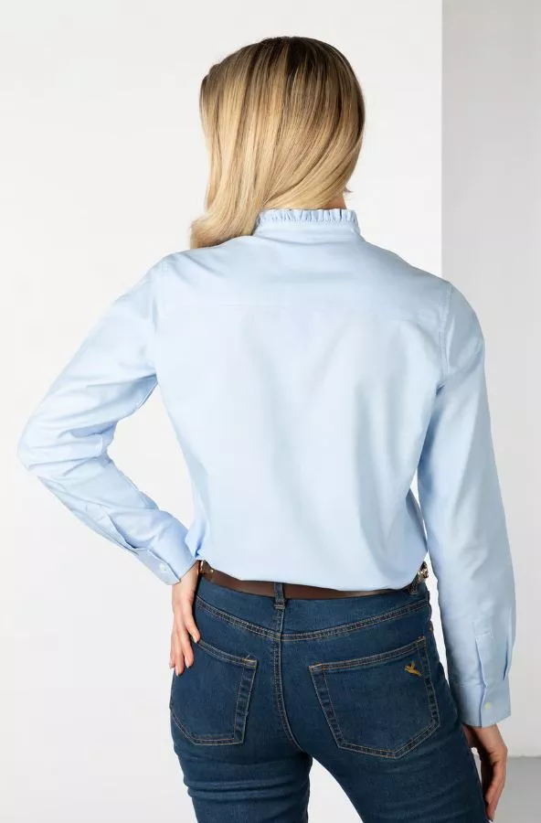Oxford Ladies Cotton Ruffled Shirt Ivy/Blue 10/S