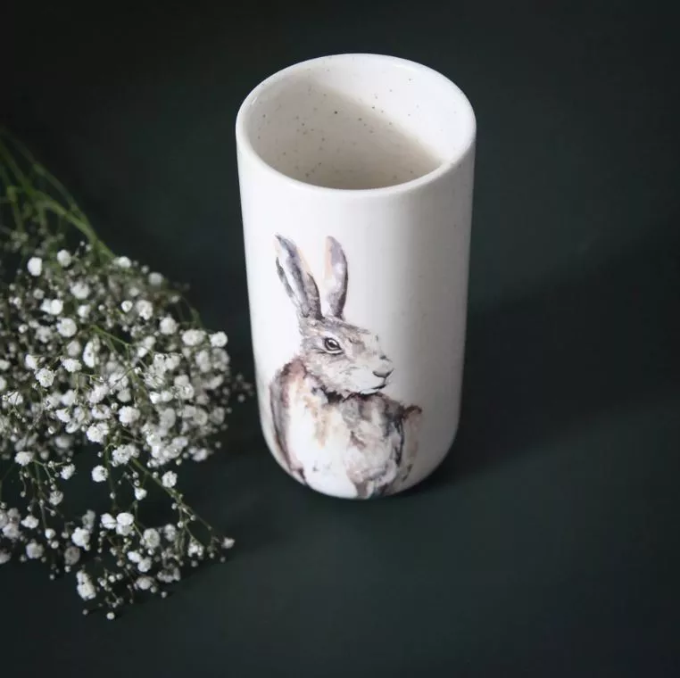 Meg Hawkins Tall Ceramic Vase - Hare 10 x 20cms