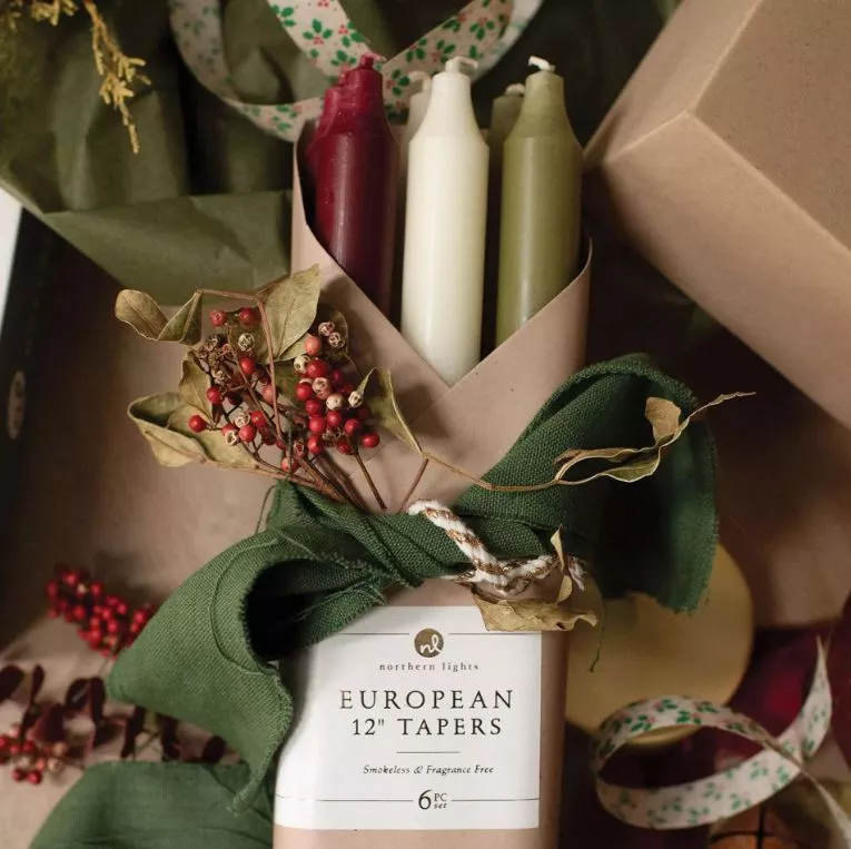 Northern Lights Taper Candle Set Country Christmas 12" 6pk