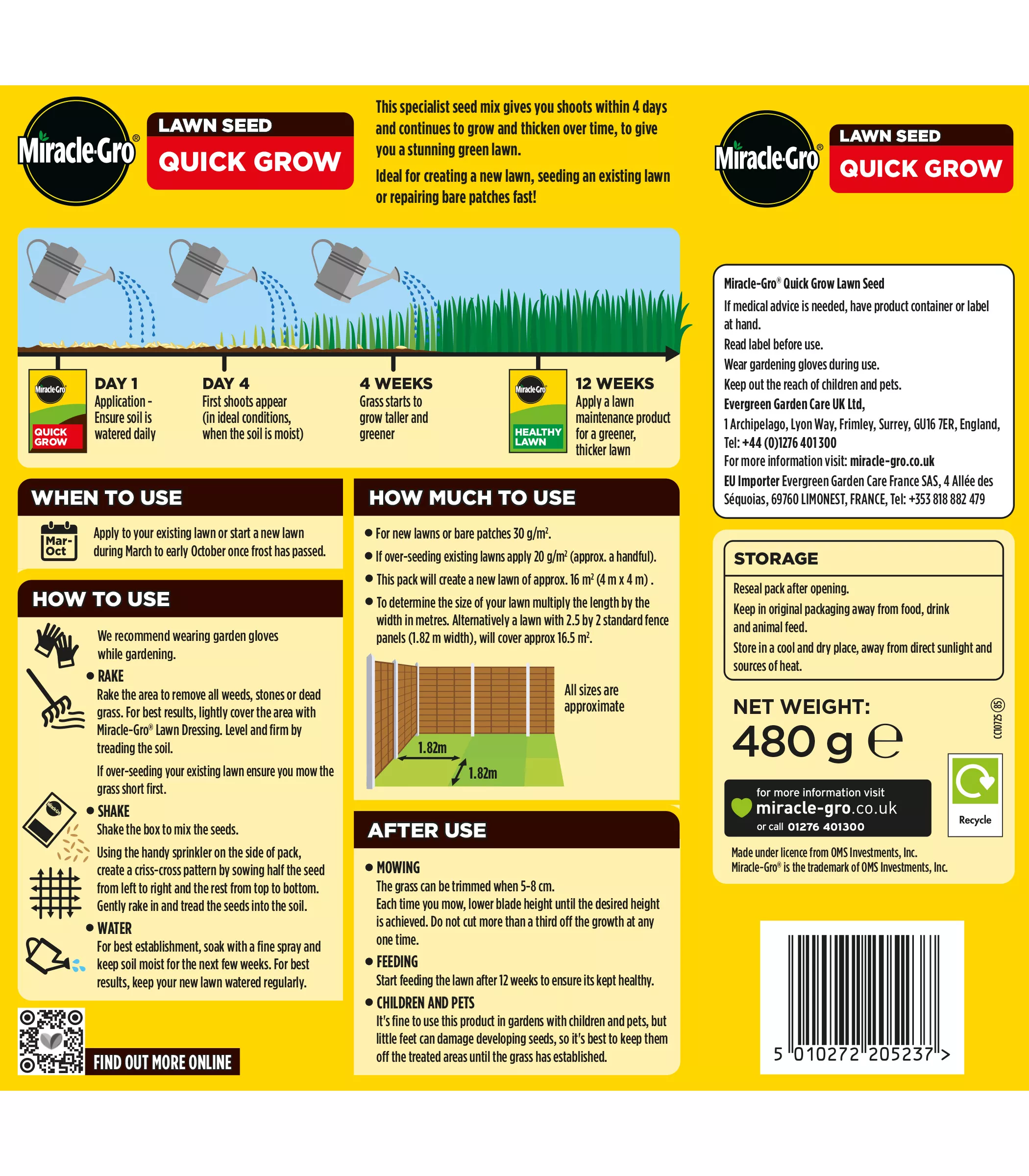 Miracle Gro Quick Gro Lawn Seed 16m2 / 480g