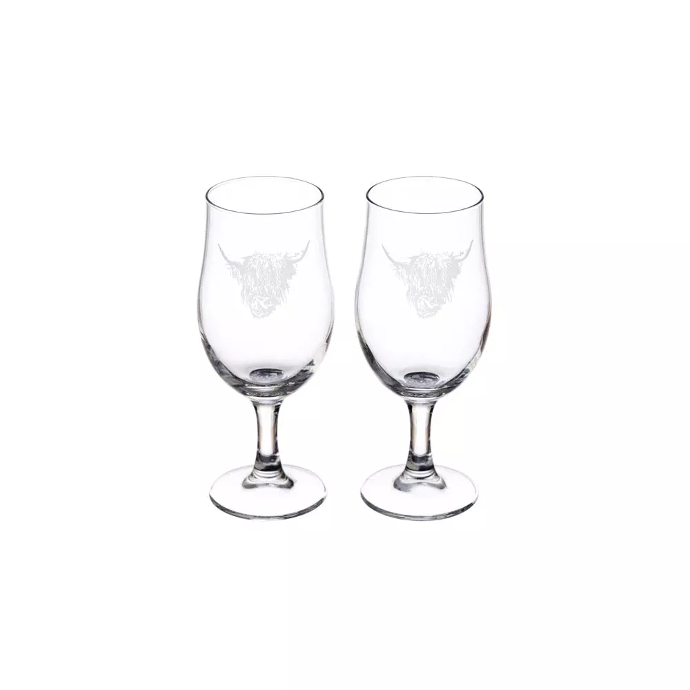 Selbrae 2 Craft Beer Glasses - Highland Cow
