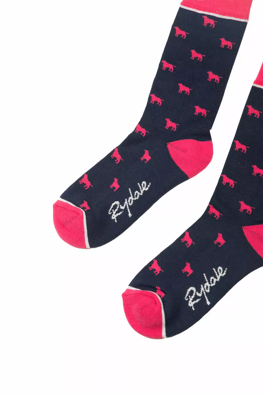 Ladies Wagging Dog Ankle Socks Navy 4-7