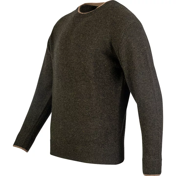 Ashcombe 100% Lambwool Crewknit Dark Olive XL