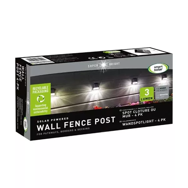 Wall, Fence & Post Solar Lights 3L 4pk
