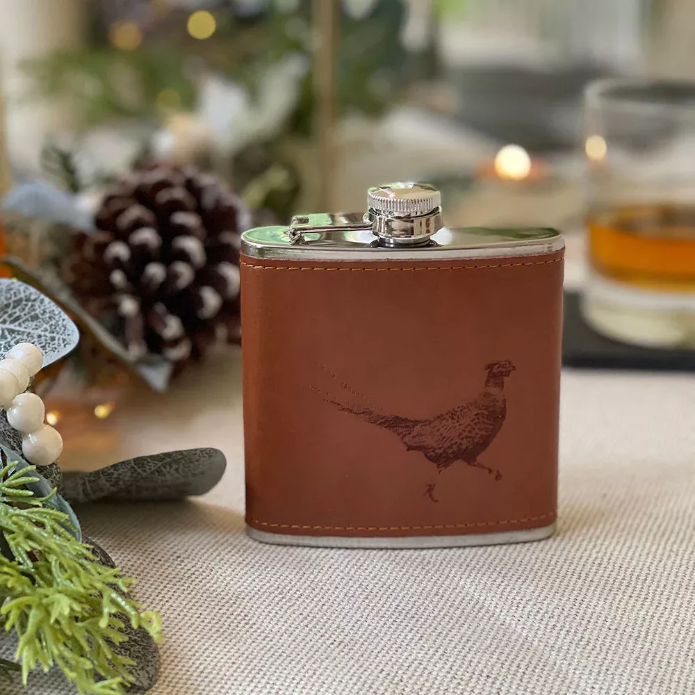 Selbrae Leather  Hip Flask - Pheasant