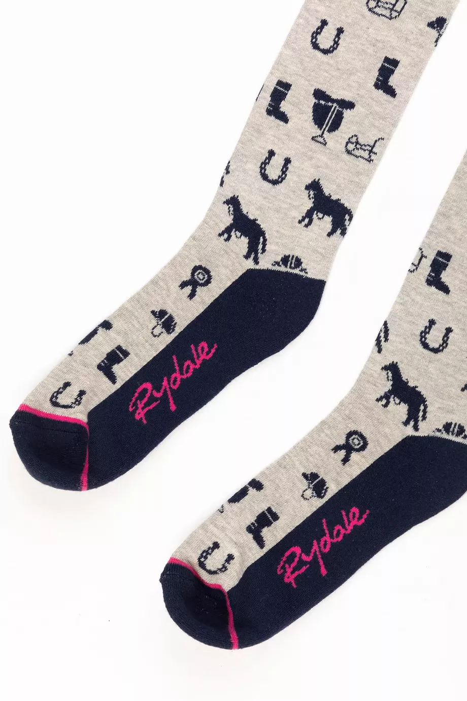 Ladies Horse Print Knee Length Riding Socks Marl Grey 4-7