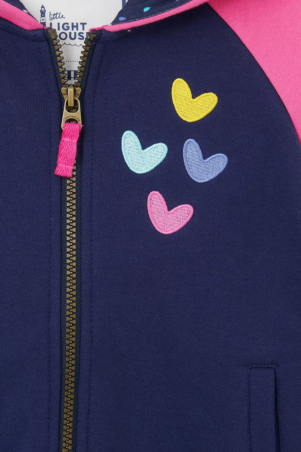 Jazmine Full Zip Navy/Pink & Hearts 6-7 Yrs